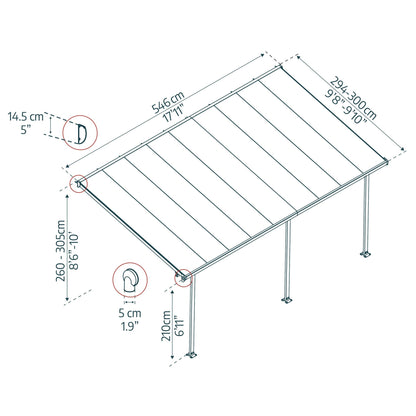 Pérgola anexa Feria 300x54 cm cinzento 