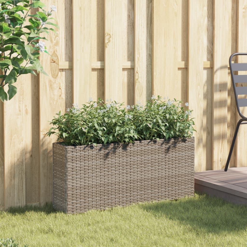Jardinera Con 2 Maceteros De Ratán Sintético Gris 90x20x40 Cm_2
