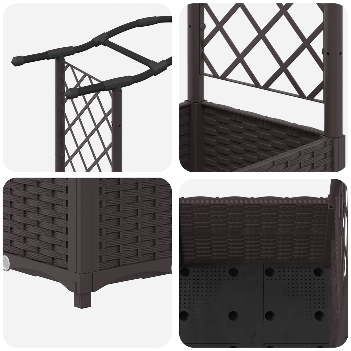 Cama Elevada Con Trellis Y Techo Marrón 204 X 40 X 138 Cm Pp_5