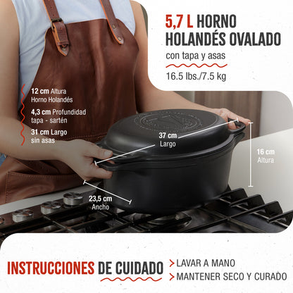 Victoria Horno Holandés Olla Inducción Hierro Fundido Curado 31cm, Tapa - Sartén, 5,7l, Sin Ptfe, 38847, Negro_4