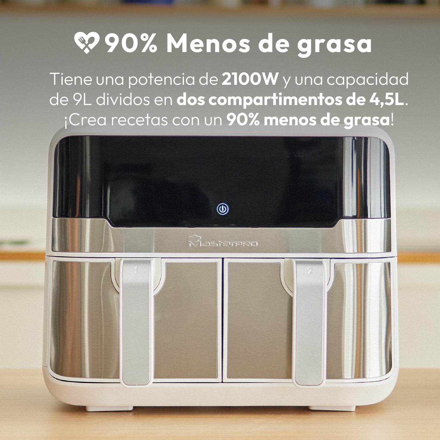 Freidora De Aire 9l 2400w Masterpro Rocket Duo 900 Blanca Con Led Táctil Y 11 Funciones_1
