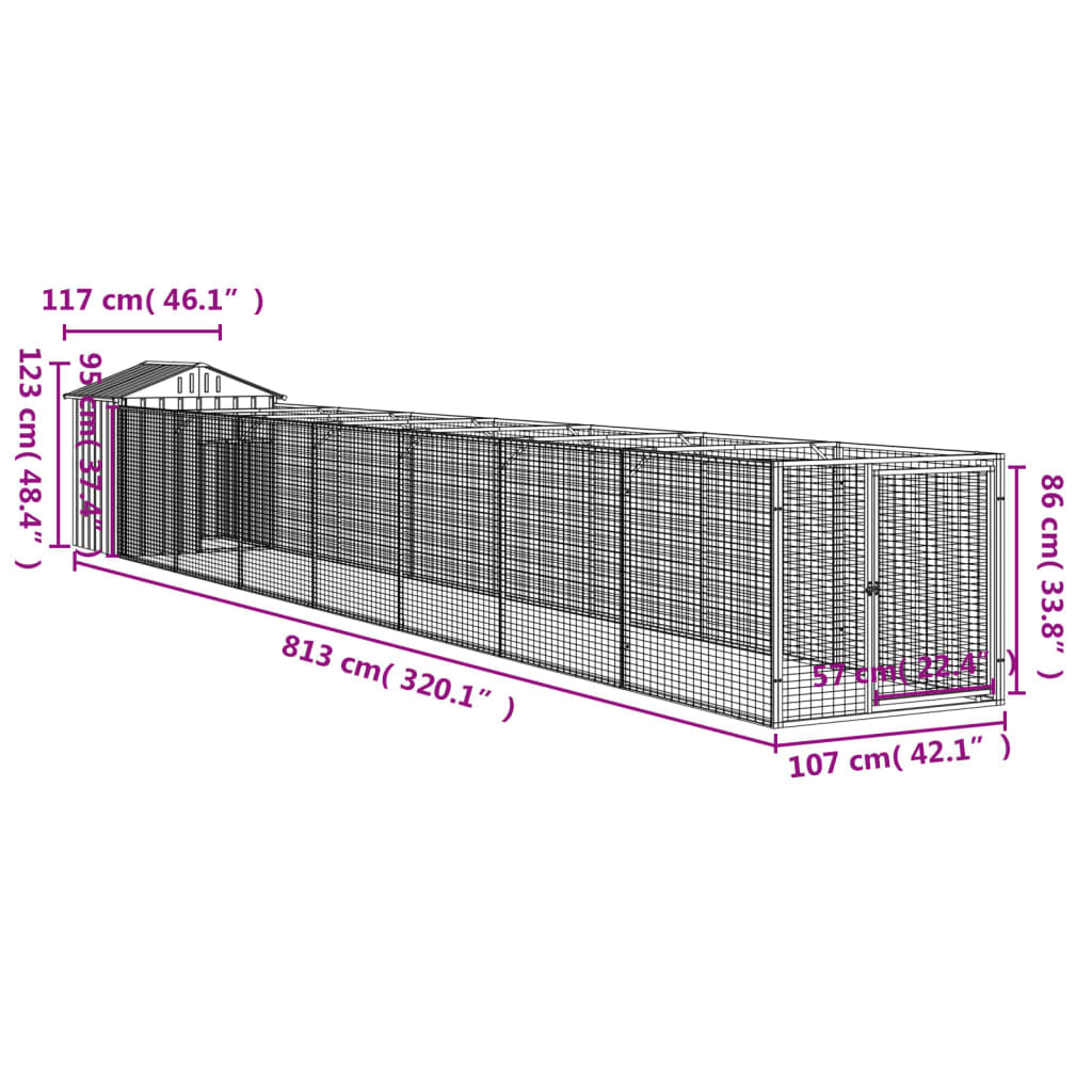 Vidaxl Caseta Perros Tejado Acero Galvanizado Gris Claro 117x813x123cm_2