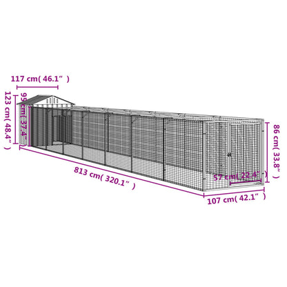 Vidaxl Caseta Perros Tejado Acero Galvanizado Gris Claro 117x813x123cm_2