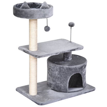 Árbol Rascador Para Gatos Con Cama Plataforma Refugio Poste 60x40x81 Cm Gris_1