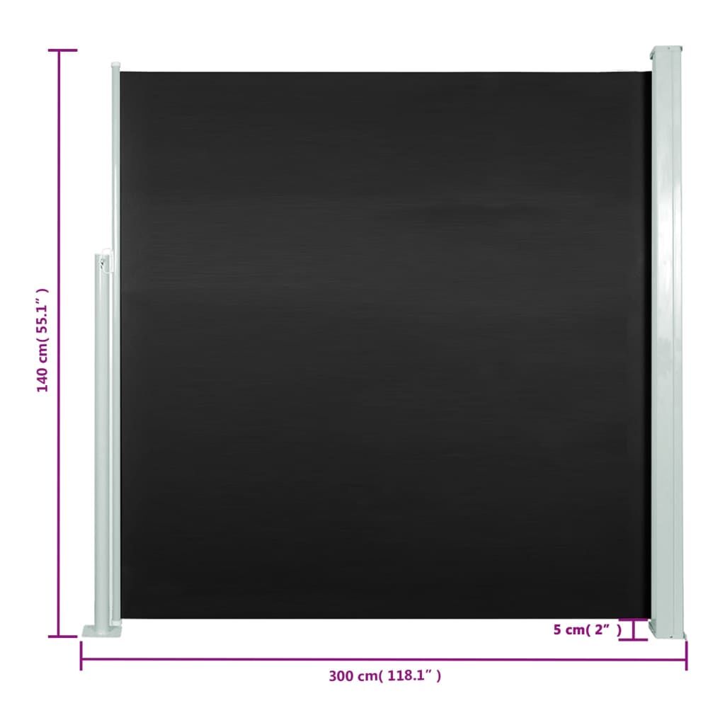 Vidaxl Toldo Lateral Retráctil De Jardín Negro 140x300 Cm_2