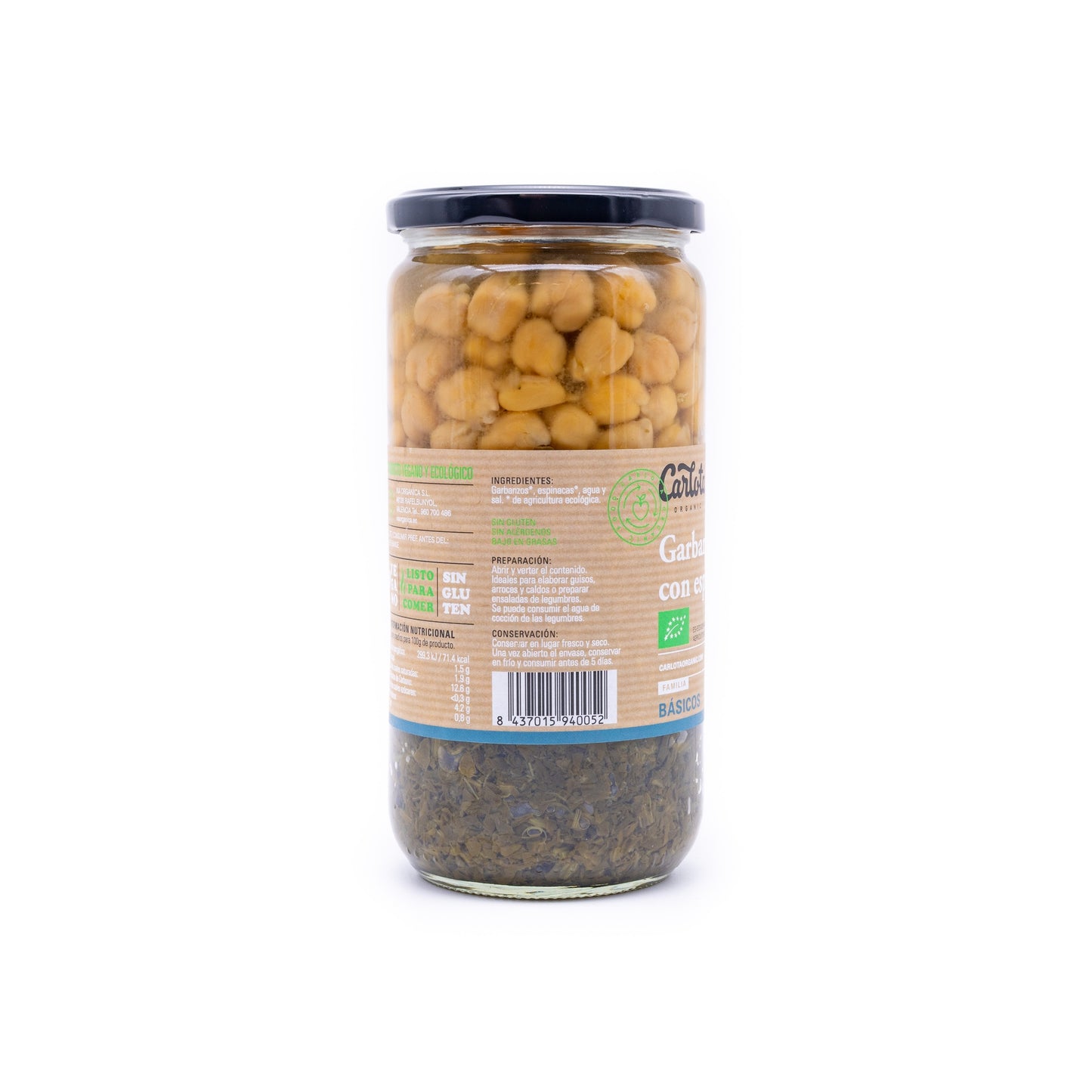 Grão de bico com espinafres Carlota 720 g