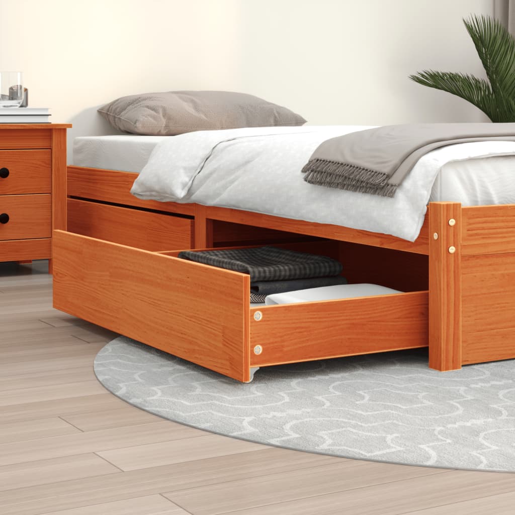 Cajones De Cama 2 Uds Madera Maciza De Pino Marrón Cera / Vetonek_0
