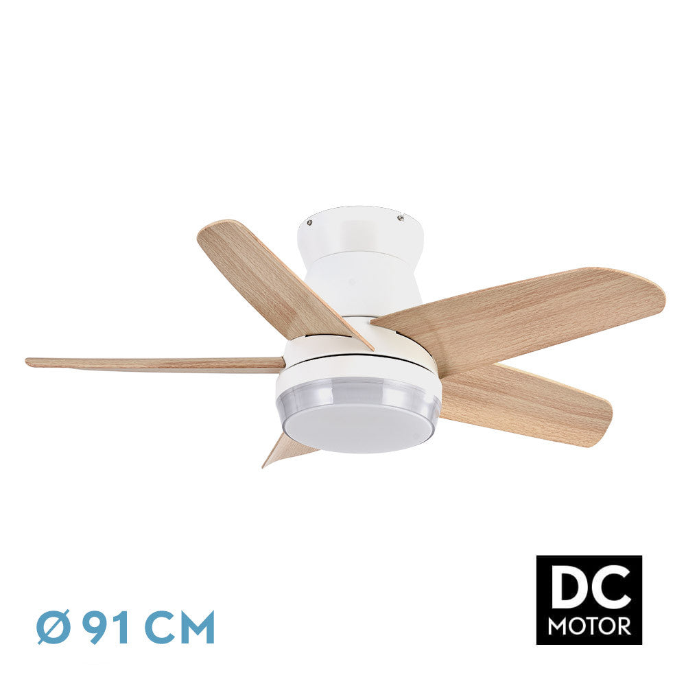 Ventilador Dc Neutron 24w 2400lm Blanco/haya 5aspas 91d 3000k,4500k,6000k, Remoto+temporizador+memoria_0
