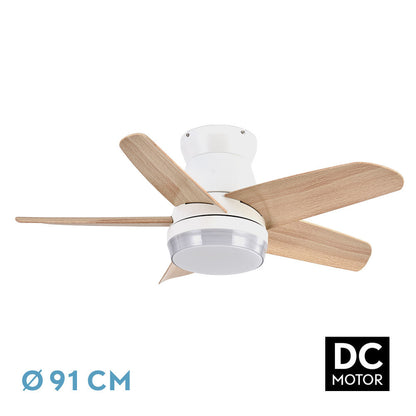 Ventilador Dc Neutron 24w 2400lm Blanco/haya 5aspas 91d 3000k,4500k,6000k, Remoto+temporizador+memoria_0