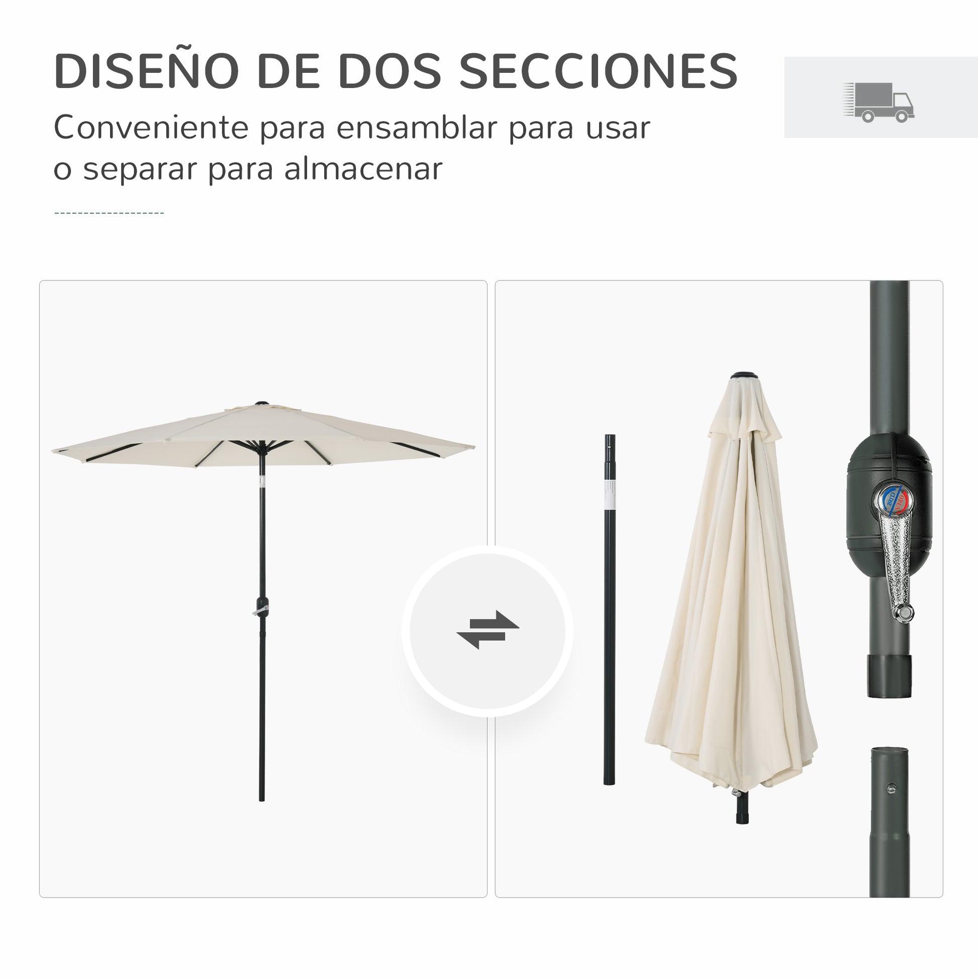 Outsunny Sombrilla De Jardín Ø264x253 Cm Con Protección Uv 50+ Beige_5