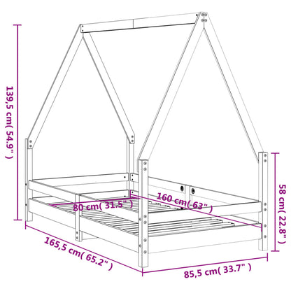 Estructura De Cama Para Niños Madera Maciza De Pino 80x160 Cm / Vetonek_2