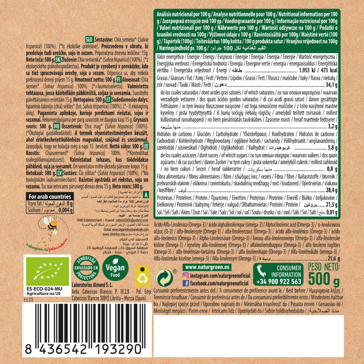 Sementes de Chia Biológicas NaturGreen 500 g