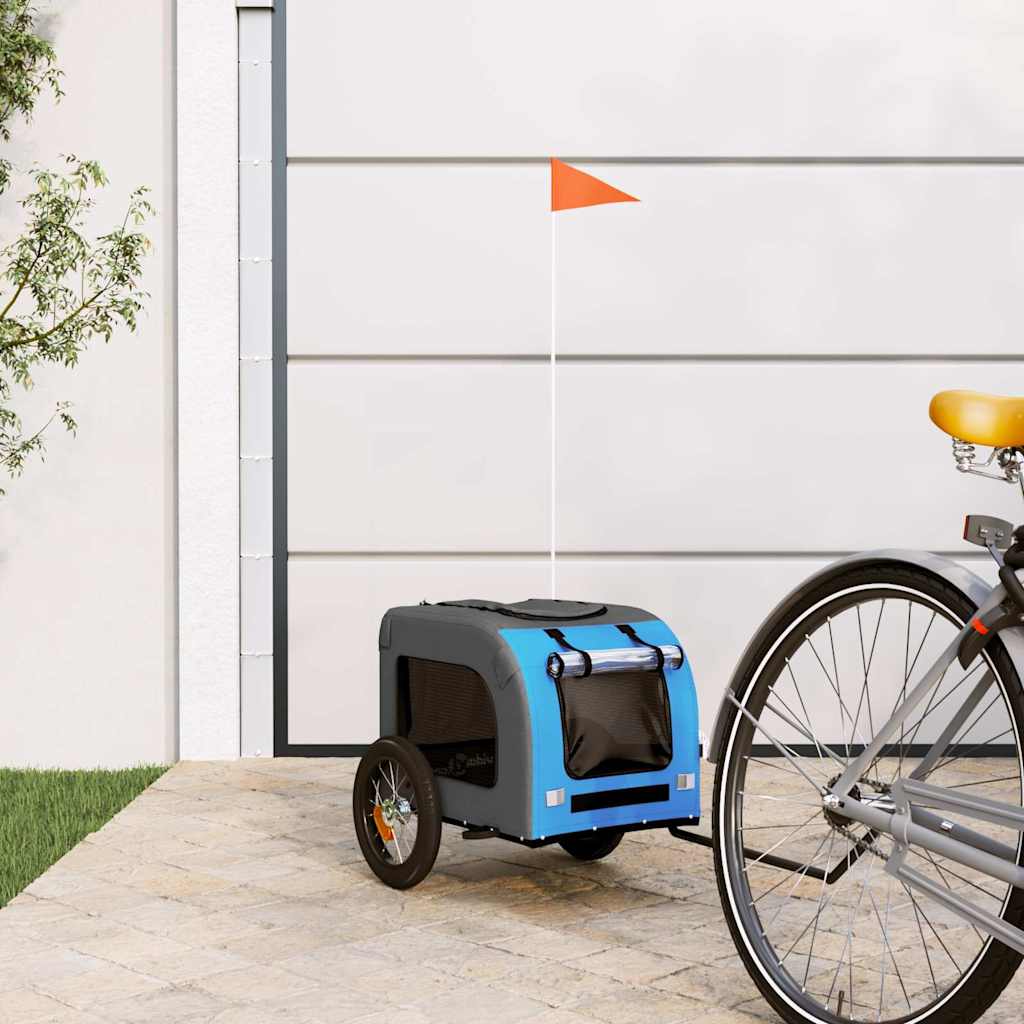 Remolque De Bicicleta Mascotas Hierro Tela Oxford Azul Gris_1