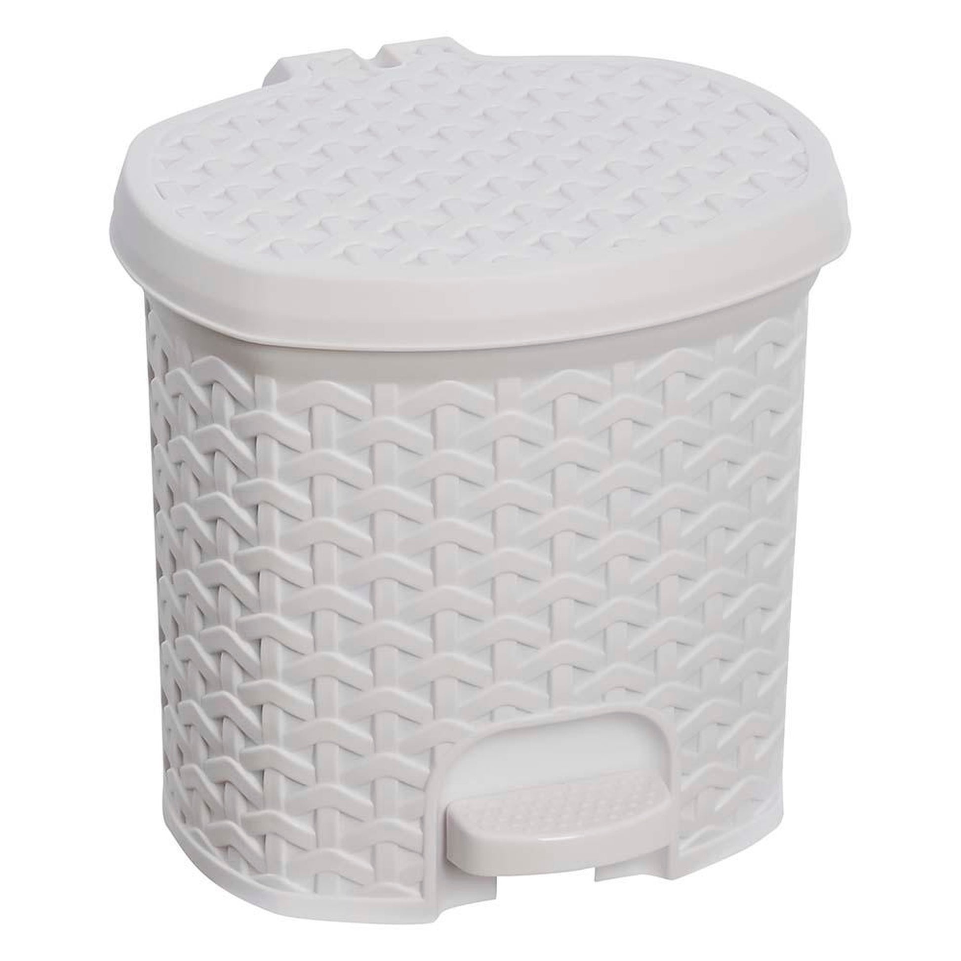 Cubo De Basura / Papelera Polivalente, Con Tapa, Diseño Rattán, Capacidad 3l, Tamaño 19,5x20,5x20,5 Color Blanco Nórdico_0