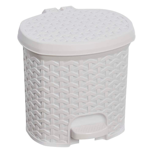 Cubo De Basura / Papelera Polivalente, Con Tapa, Diseño Rattán, Capacidad 3l, Tamaño 19,5x20,5x20,5 Color Blanco Nórdico_0