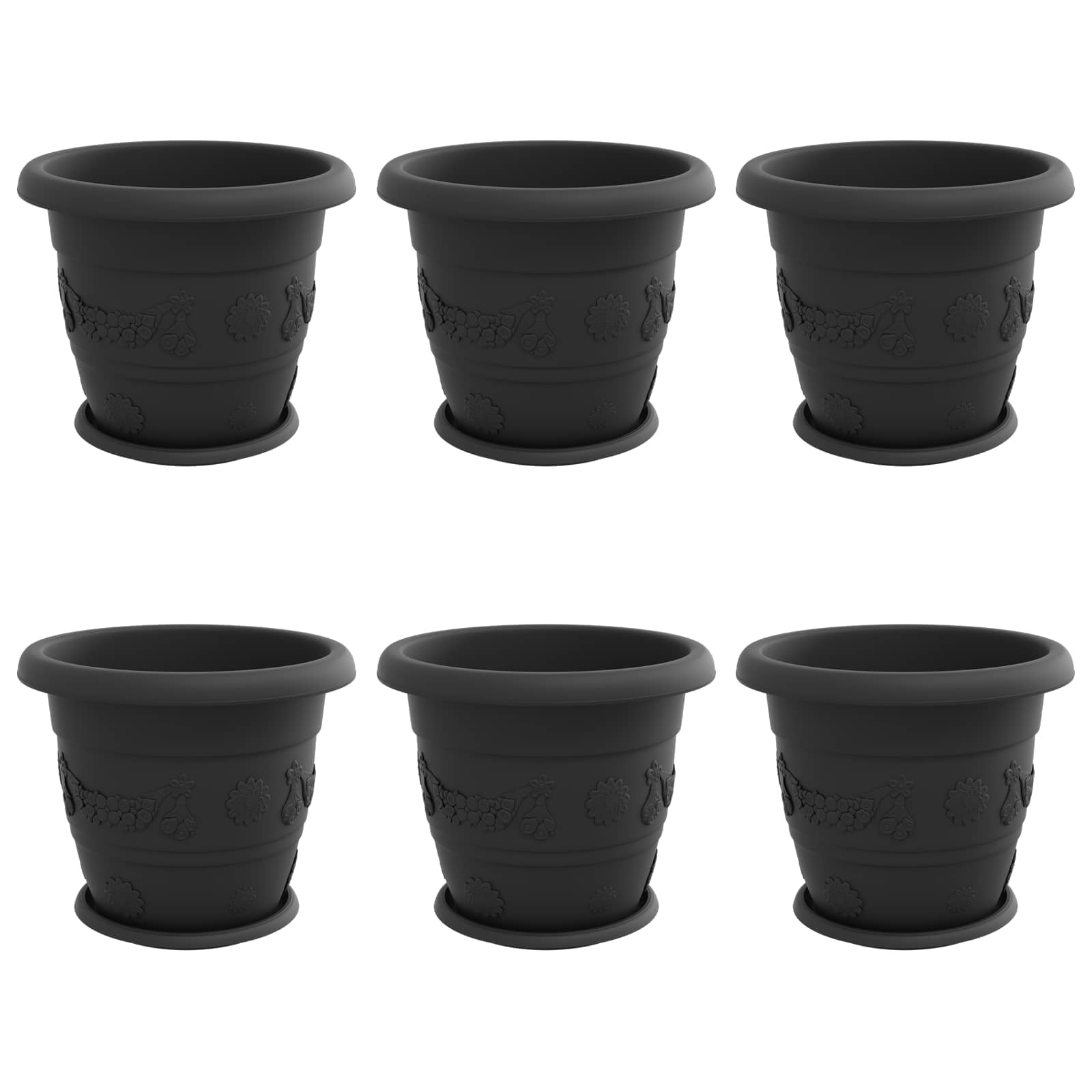 Macetas 6 Pcs Negro Ø 34 X 28 Cm Plástico_0