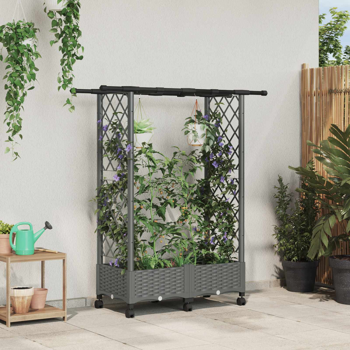 Cama Elevada Con Trellis Y Techo Gris Claro 122,5 X 40 X 127 Cm_1