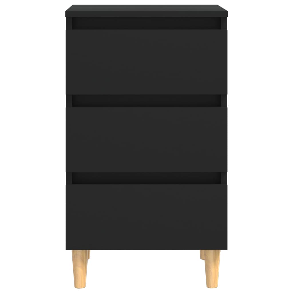 Mesitas De Noche 2 Uds Patas Madera Maciza Negro 40x35x69 Cm_2