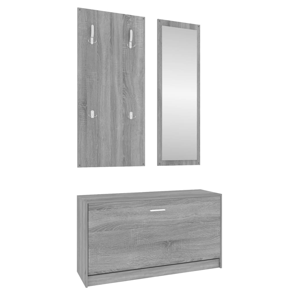 Set De Mueble Zapatero 3 En 1 Madera Contrachapada Gris Sonoma / Vetonek_1