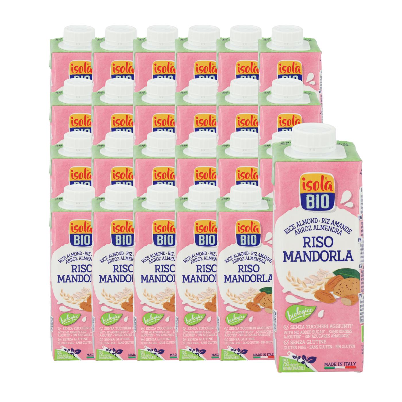 Pack de 24 bebidas biológicas de arroz e amêndoa Isola 250 ml