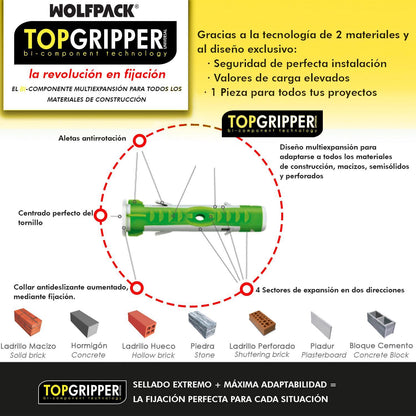 Taco Topgripper Bimaterial Ø 10 Mm. (caja 75 Unidades) Taco Anclaje Universal, Taco Hormigon, Taco Pladur, Taco Ladrillo_1