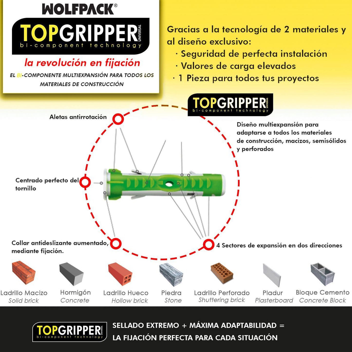 Taco Topgripper Bimaterial Ø 5 Mm. (caja 200 Unidades) Taco Anclaje Universal, Taco Hormigon, Taco Pladur, Taco Ladrillo_1