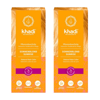 Embalagem de 2x Tinta Loira Mel Sunrise, Khadi, 100 g