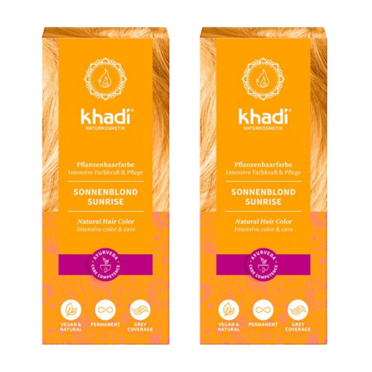 Embalagem de 2x Tinta Loira Mel Sunrise, Khadi, 100 g