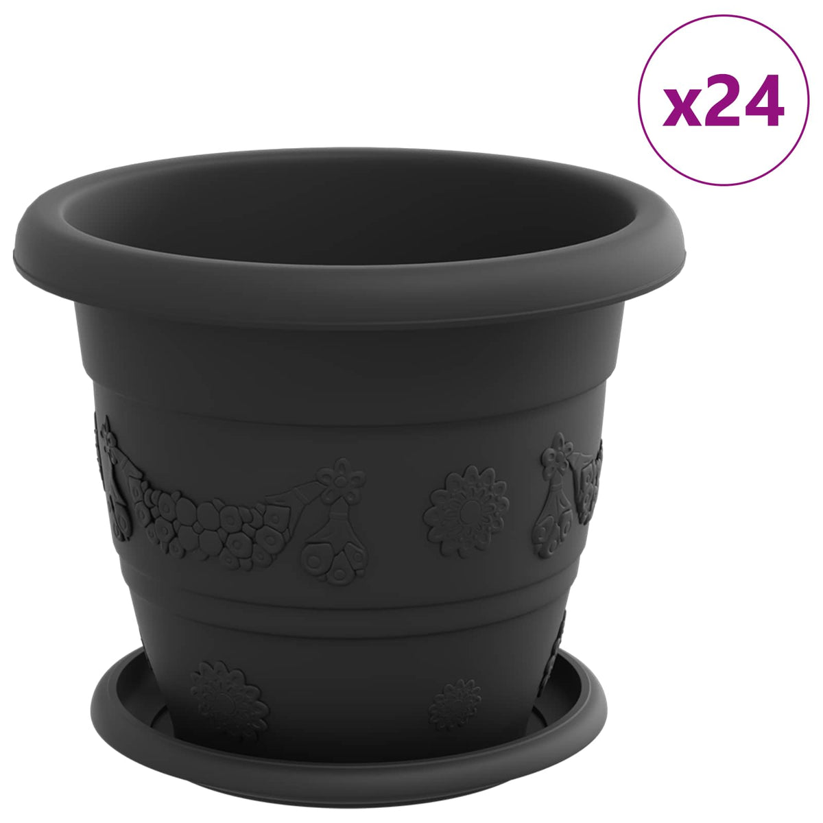 Macetas 24 Uds. Negro Ø 22 X 18 Cm Plástico_0
