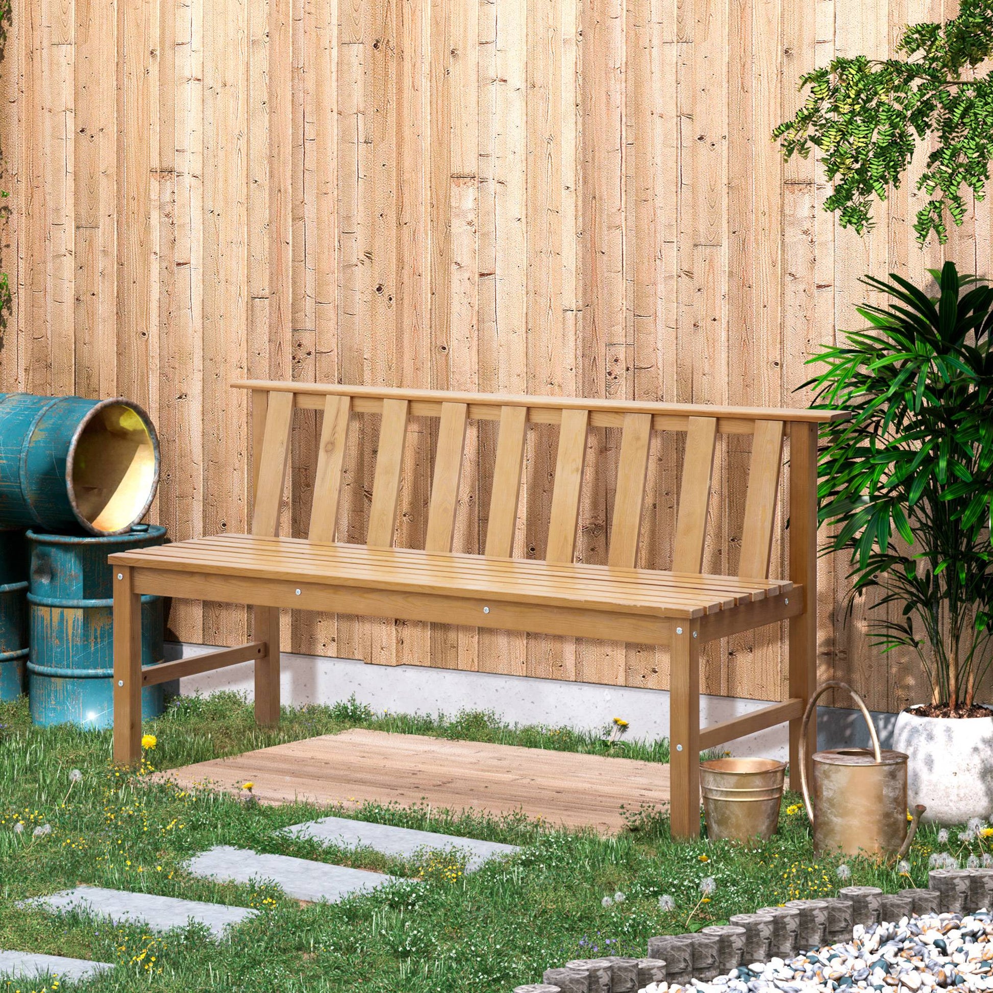 Outsunny Banco De Jardín De 3 Plazas De Madera Con Respaldo Listones 144x60x77cm_1