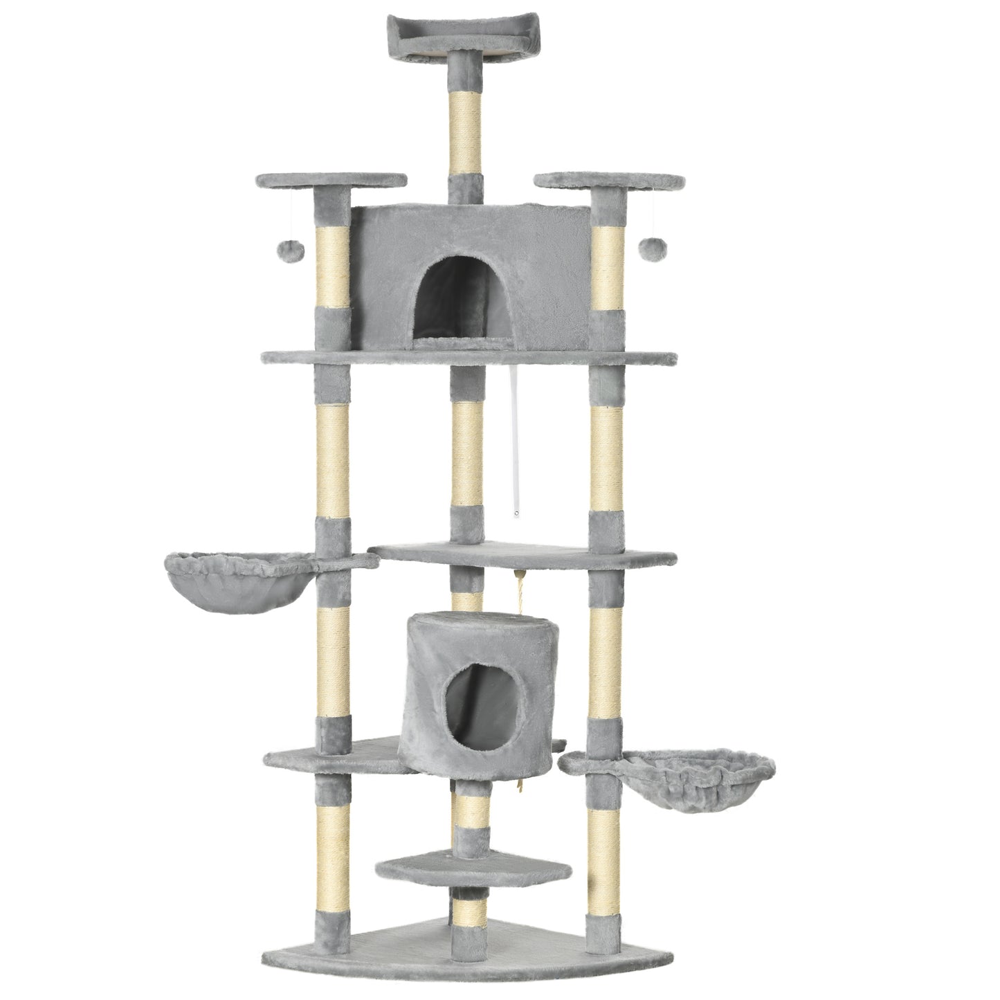Pawhut Árbol Rascador Para Gatos 60x60x200 Cm Con 2 Cuevas Múltiples Plataformas_0