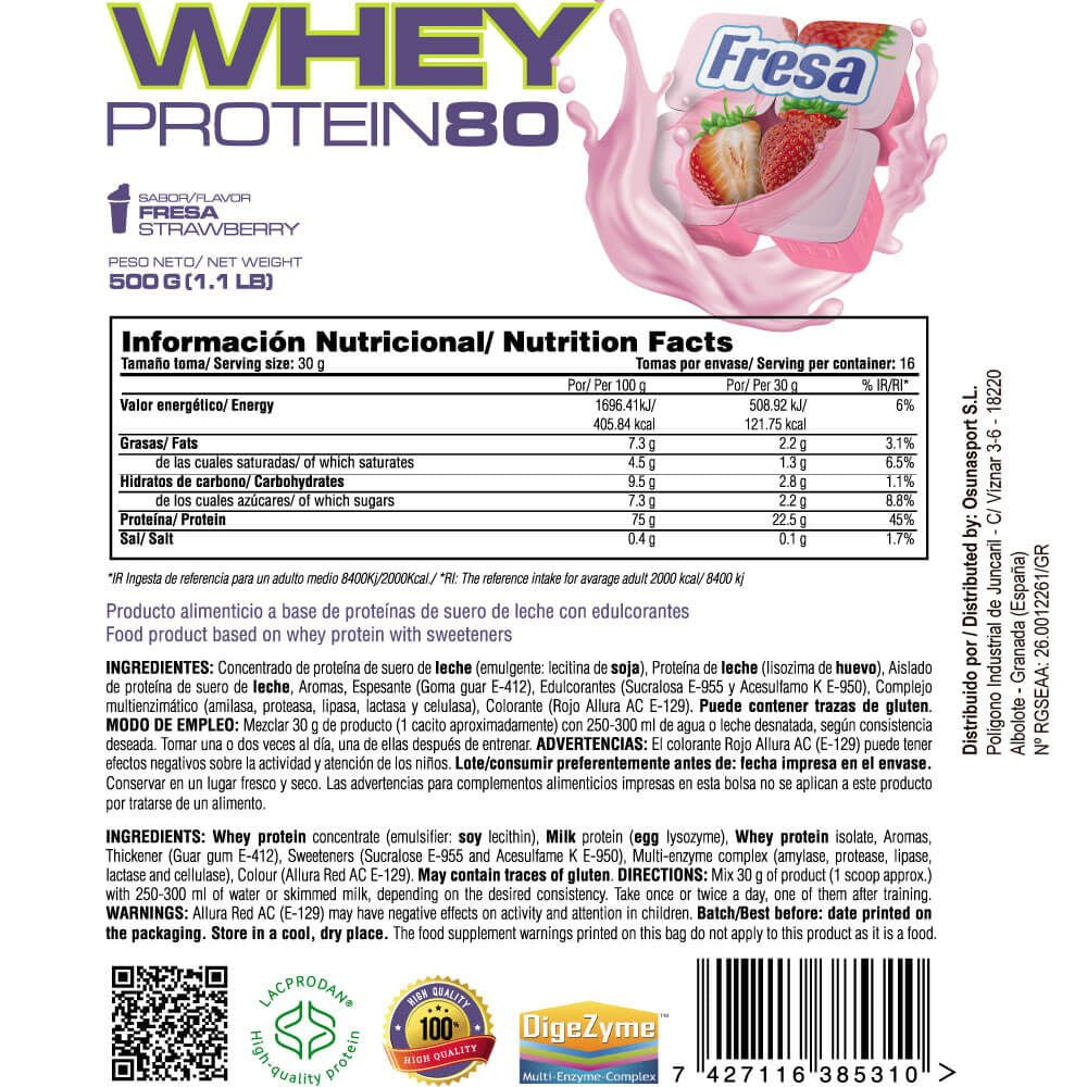 Whey Protein80 - 500g - Fresa - Aumenta La Masa Muscular - Masmusculo_5
