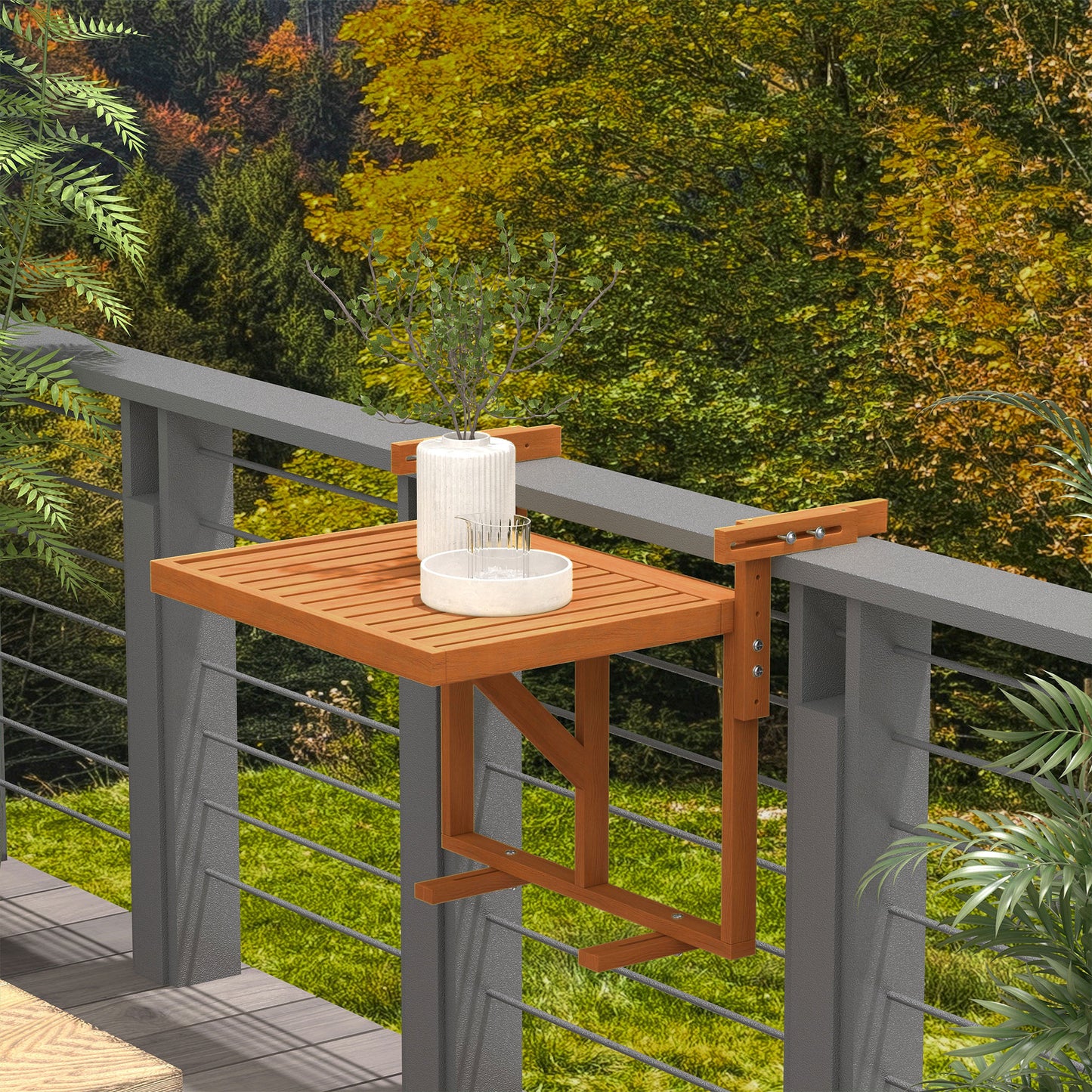 Outsunny Mesa Colgante De Balcón Plegable De Madera 68x65x40,5-55 Cm Natural_1