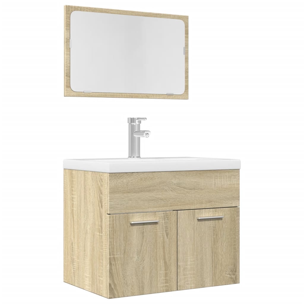 Set De Muebles De Baño 2 Pzas Madera Contrachapada Roble Sonoma / Vetonek_3