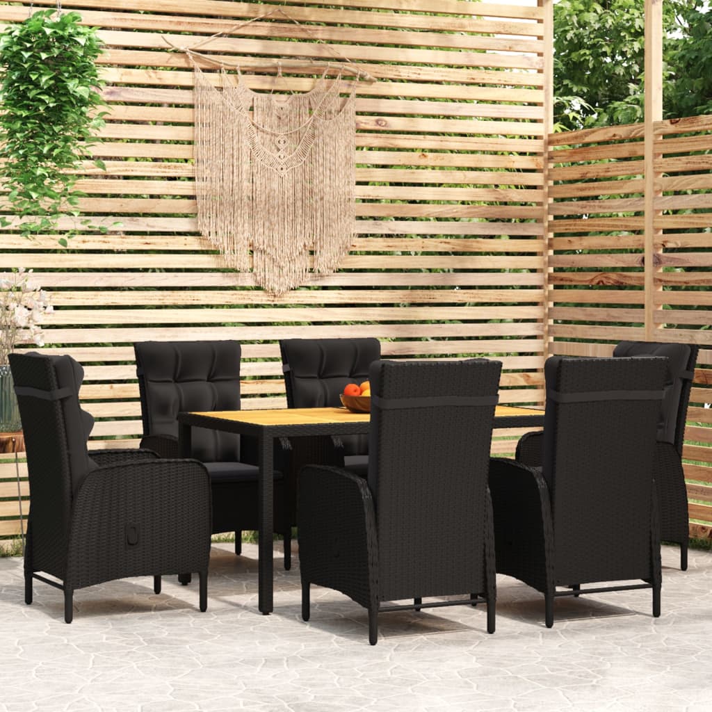 Vidaxl Juego De Comedor De Jardín 7 Piezas Ratán Sintético Negro_1