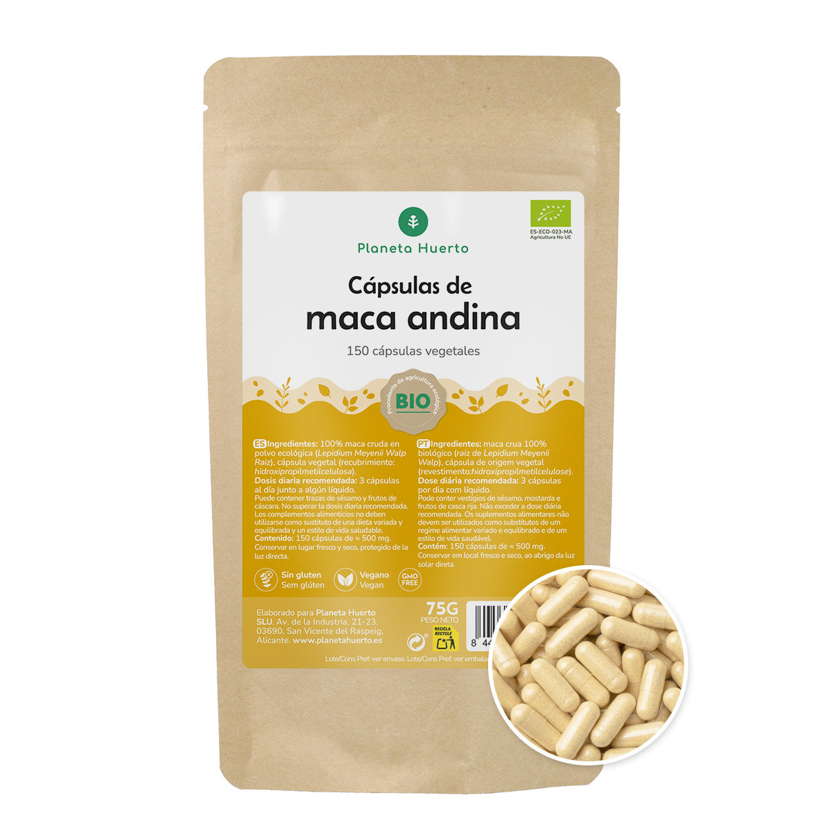 Organic Maca Planeta Huerto 150 cápsulas