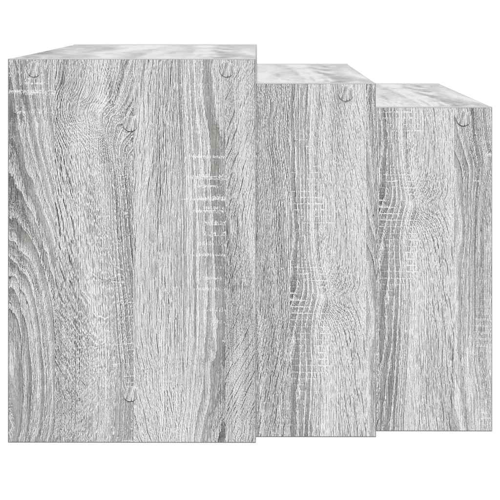 Mesas Apilables 3 Piezas Madera Contrachapada Gris Sonoma_3