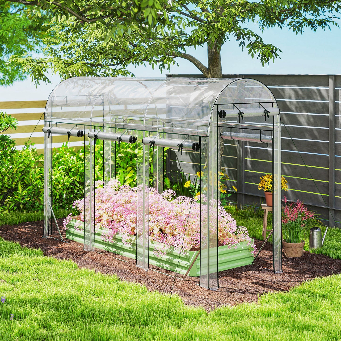 Outsunny Invernadero De Túnel 3x1x2 M Con 8 Puertas Enrollables Transparente_3