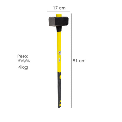 Maza Con Mango Fibra Vidrio 4 Kg. Cabeza Forjada, Con Anillo Anti Vibración, Maza / Porro_1