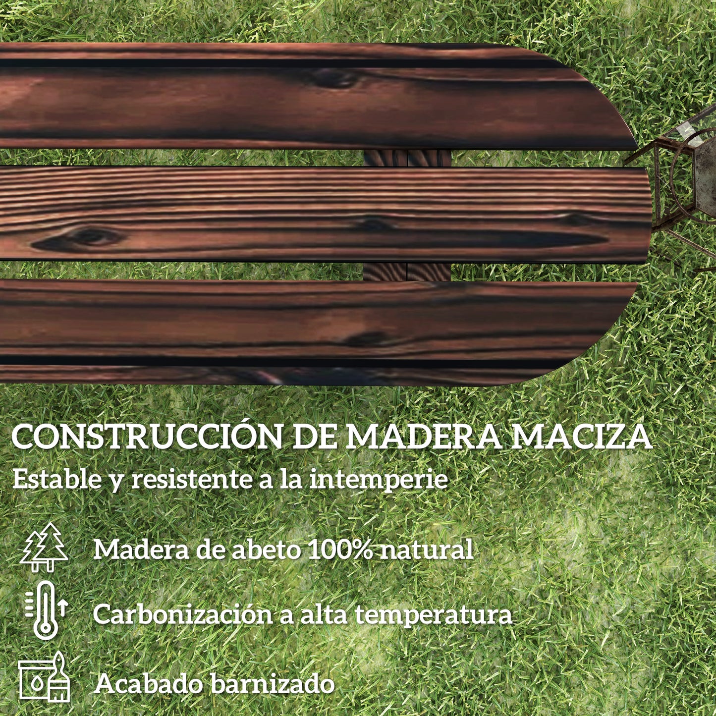 Outsunny Banco De Jardín Con 2 Ruedas Decorativas 120x29x39 Cm Carbonizado_5
