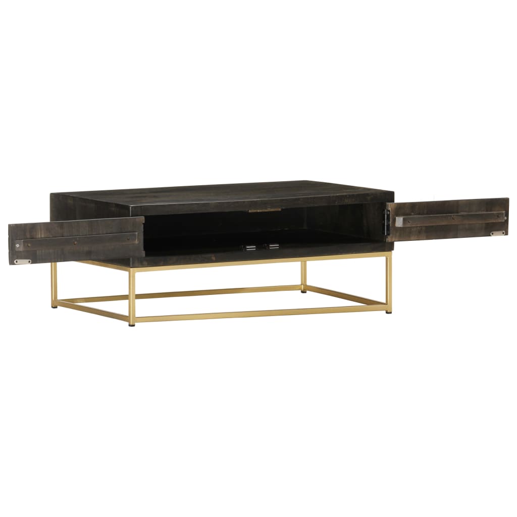 Mesa De Centro Madera Maciza De Mango Negro Y Dorado 90x50x35cm_1