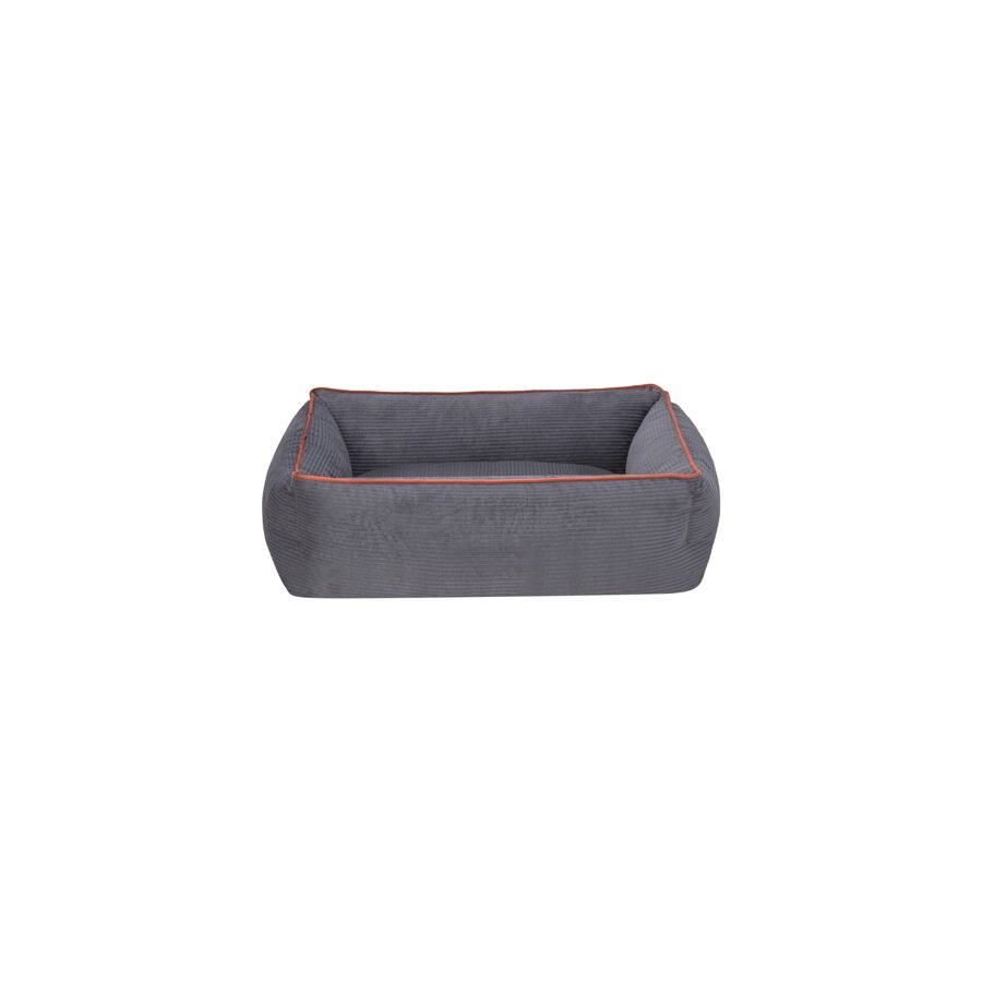 Cama Rectangular De Pana Para Perro Modelo Wuapu Alins 75x60cm Color Gris Con Detalle Canela_0