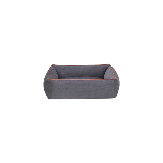 Cama Rectangular De Pana Para Perro Modelo Wuapu Alins 75x60cm Color Gris Con Detalle Canela_0