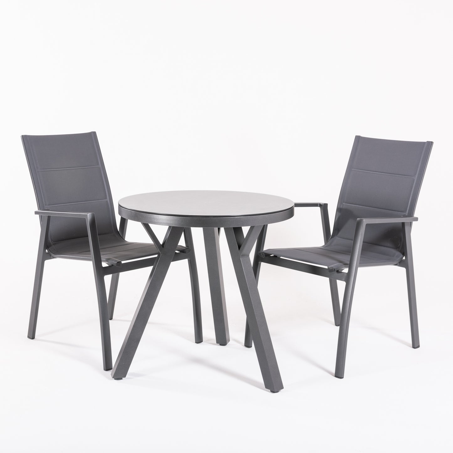 Conjunto De Mesas Y Sillas De Jardín, Redonda 70 Cm, Cristal Templado, Color Antracita + 2 Sillones Acolchados_2