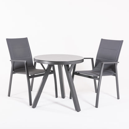 Conjunto De Mesas Y Sillas De Jardín, Redonda 70 Cm, Cristal Templado, Color Antracita + 2 Sillones Acolchados_2