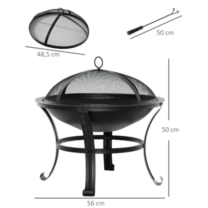 Outsunny Brasero Exterior Ø56 Cm Con Tapa Protectora Contra Chispas Y Atizador_2