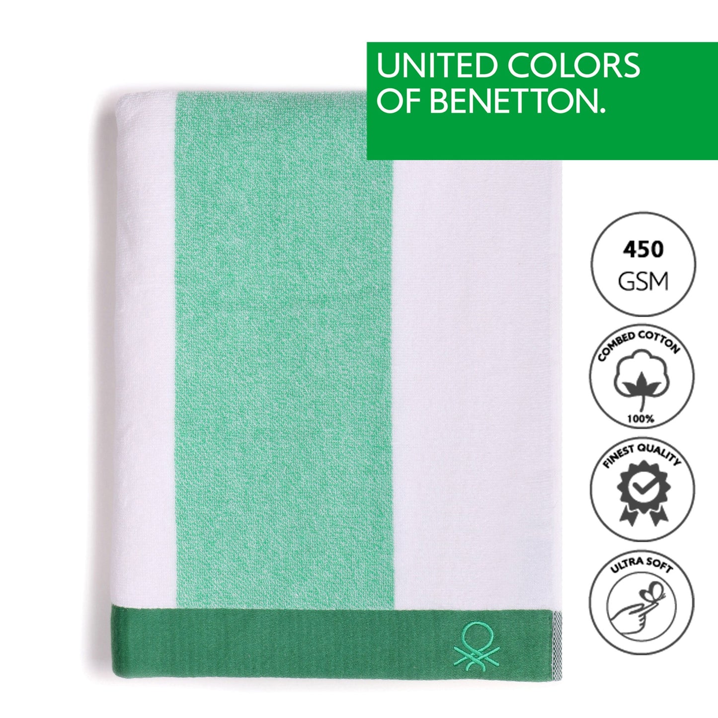 Set 2 Toalla De Playa 90x160cm 450gsm Terry 100%algodon Verde Casa Benetton