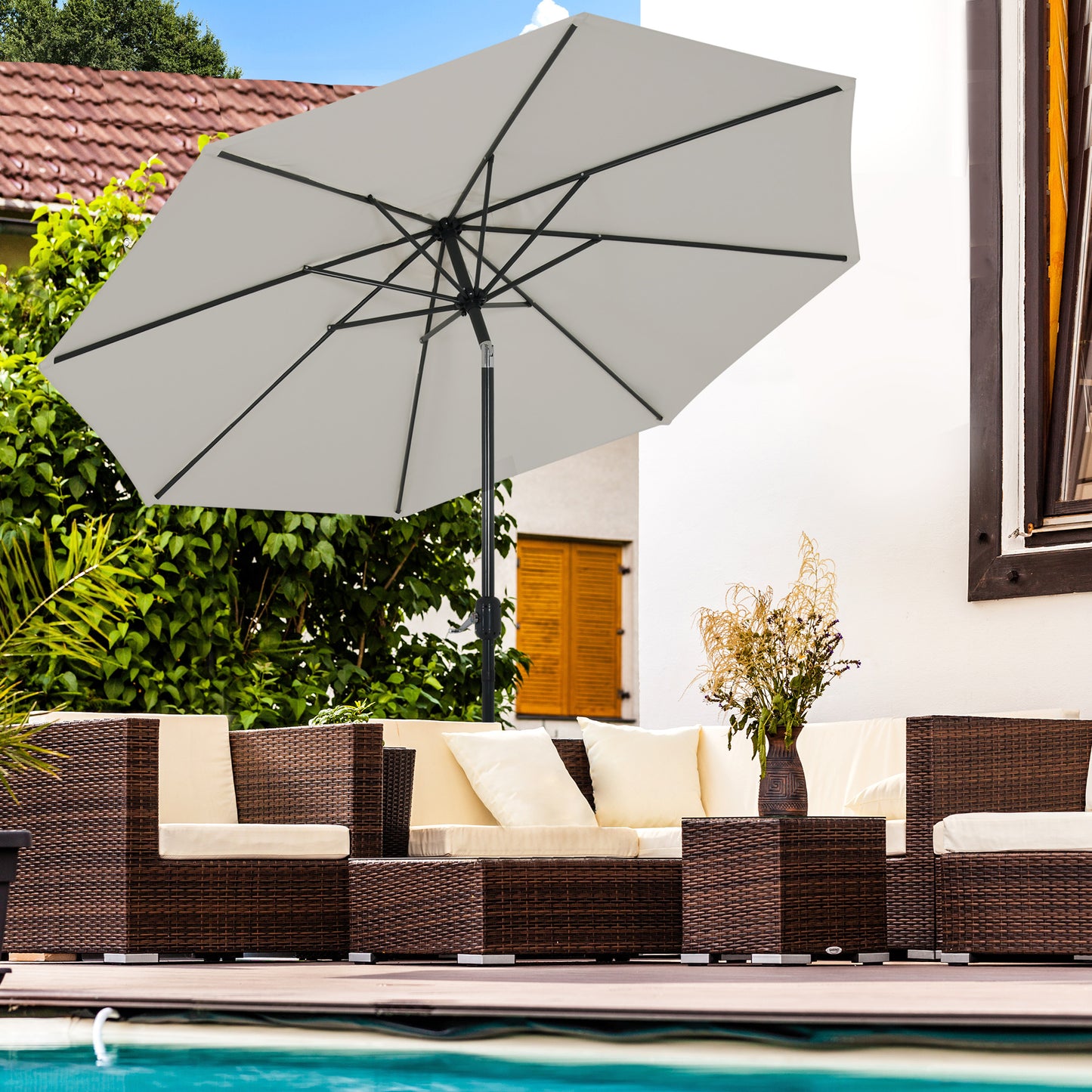 Outsunny Sombrilla De Jardín Ø264x253 Cm Con Protección Uv 50+ Beige_1