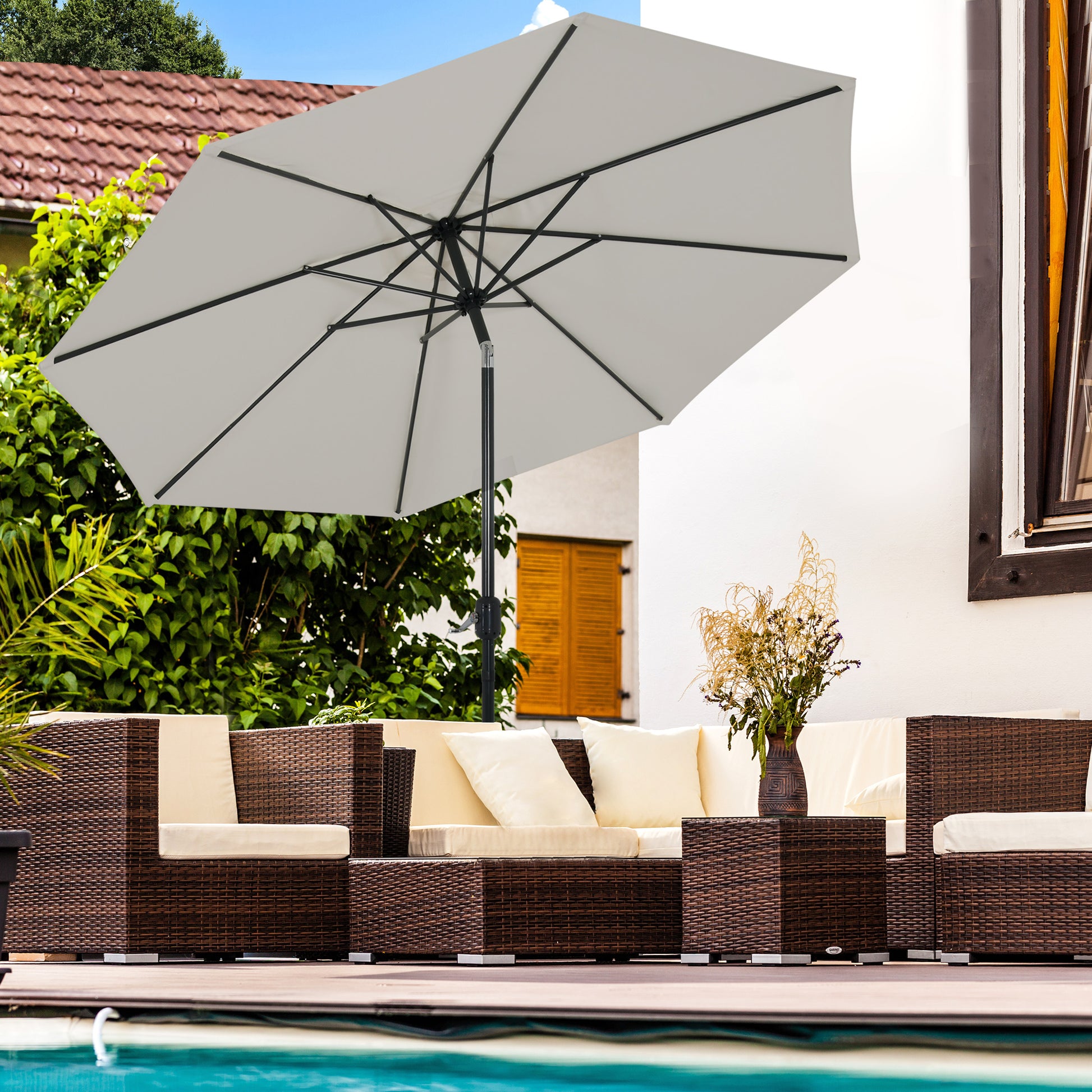 Outsunny Sombrilla De Jardín Ø264x253 Cm Con Protección Uv 50+ Beige_1
