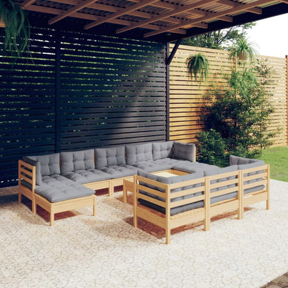Vidaxl Juego De Muebles De Jardín 11 Pzas Y Cojines Madera Maciza Pino_1